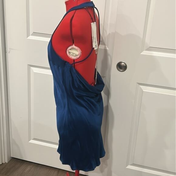 NWT Zara Midnight Blue Halter Open Back Jewel Chain Party Dress Size Large - Picture 4 of 9